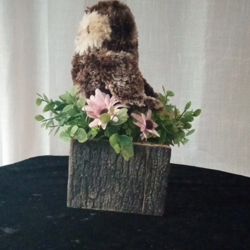 Handmade Rustic Woodland Owl Faux Floral Centerpiece 11.25